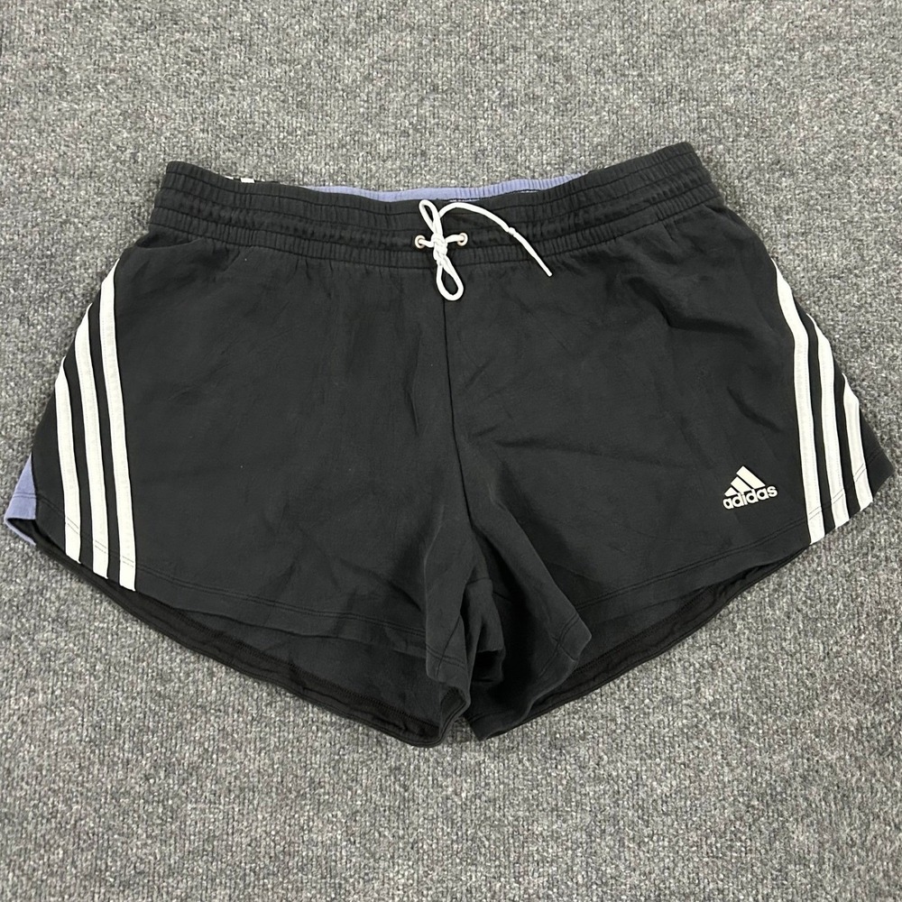 Adidas Shorts Womens Size XL Black 3 Stripe Cotton Blend Athletic Gym Casual